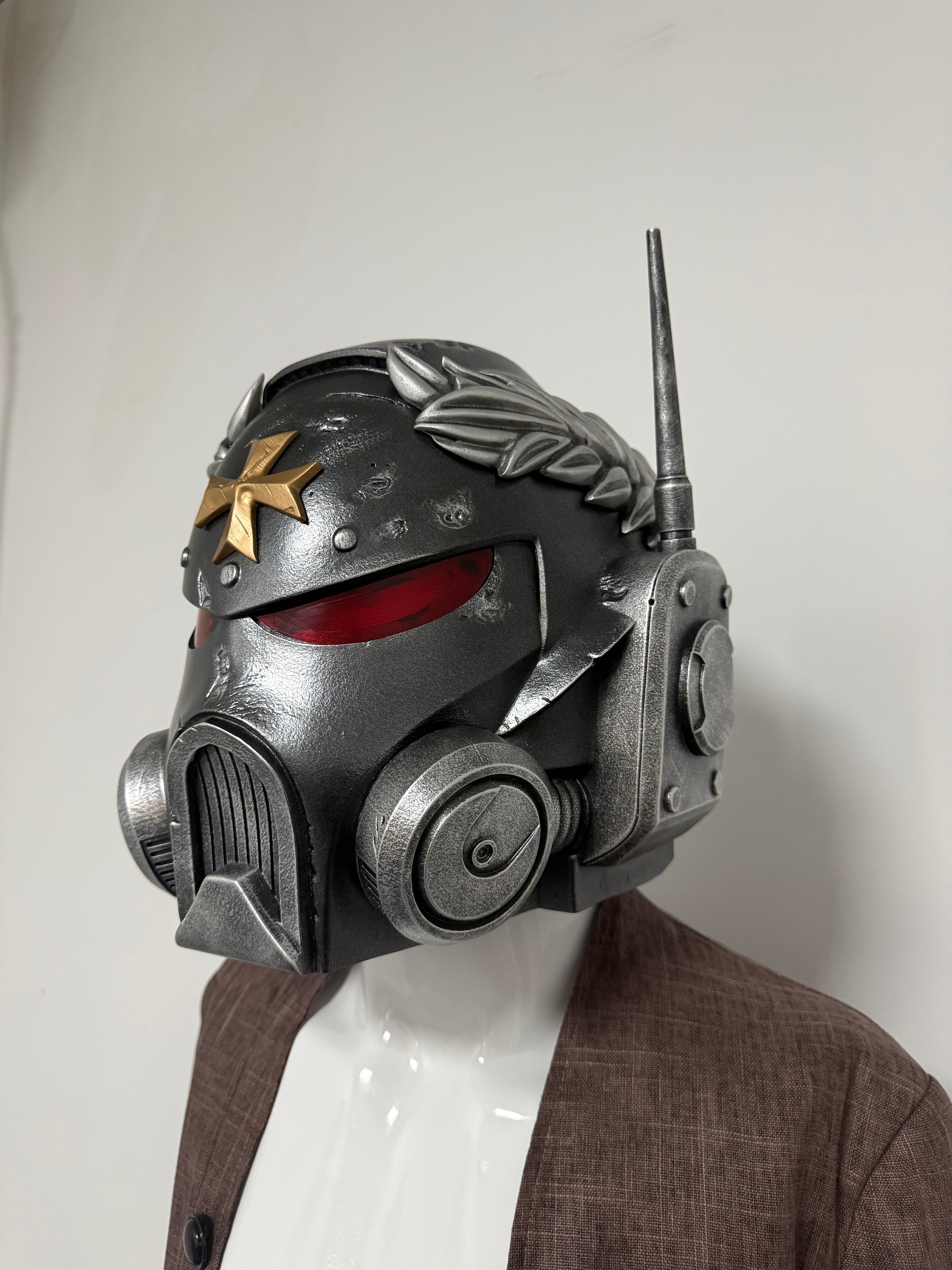 1:1 Wearable Warhammer 40K Black Templars Veteran Laurel MK10 Comms LED Helmet Prop Replica